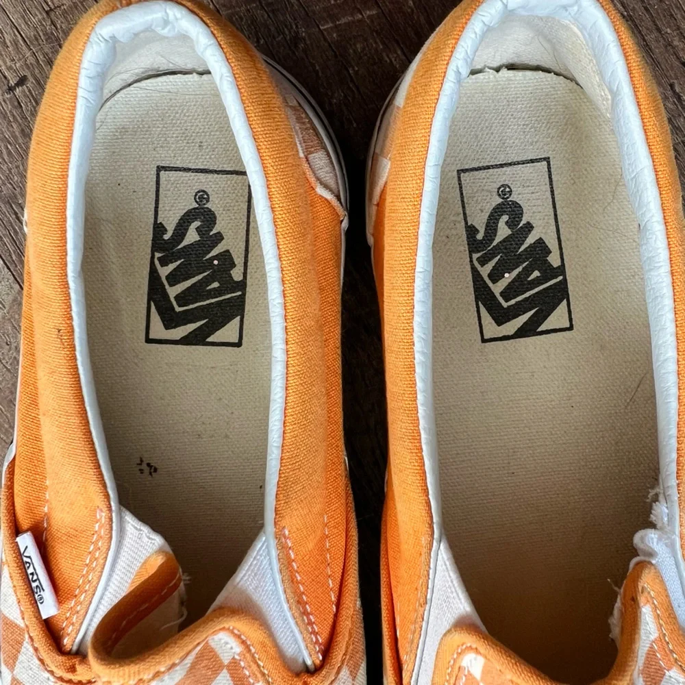 Orange Checkered Slip-On Vans Sneakers - Picture 3 of 4